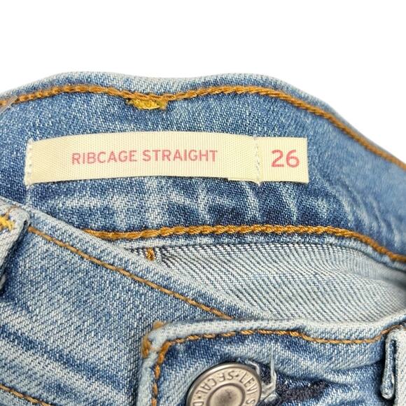 Levi's Ribcage Straight Jeans Full-Length Denim Medium Wash Blue Size 26 - Picture 12 of 15